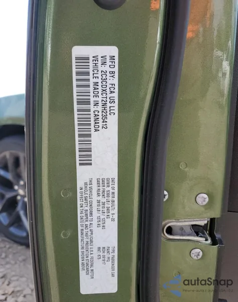 2022 Dodge Charger R/T из США, поврежденный, VIN 2C3CDXCT2NH235412